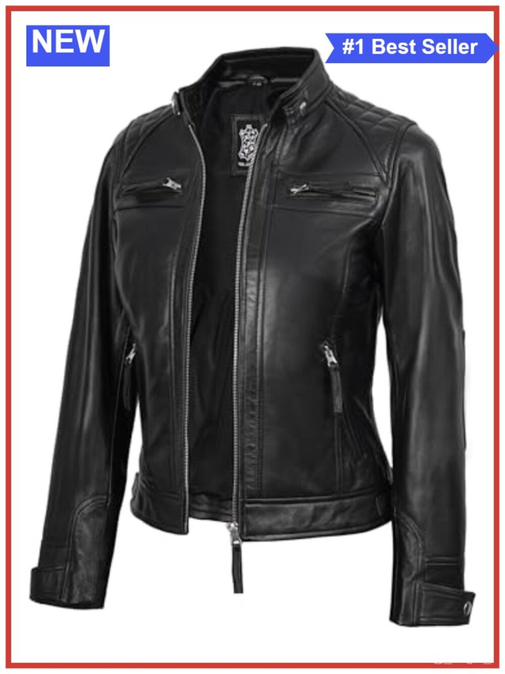 Lambskin Leather Jacket Women Quilted Cafe Racer Moto Zip Up Biker